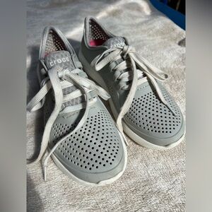 Crocs Women's LiteRide Perforated Lace-Up Sneakers in Light Gray size 7